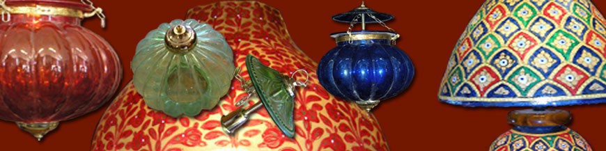 Indian Blown glass lamps and camel leather. You will find these lamps in all the hotels in India.